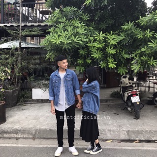 Áo denim jacket màu xanh đậm