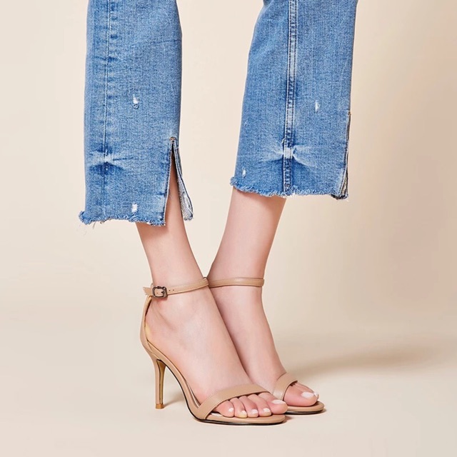 Hình thật - Giày cao gót quai ngang mảnh 7 phân trắng