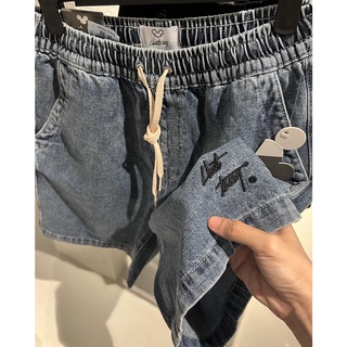 JEAN SHORTS Big Kid blue - quần short jean cạp thun ống rộng CHUỘT TRẮNG