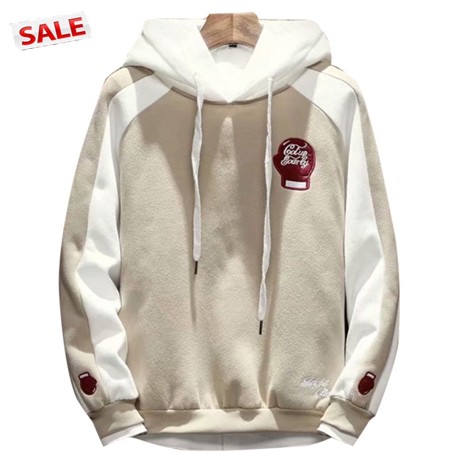 Men Campus Casual Loose Fleece Hoodeid Long-Sleeved Letters Printed Sweater Coat