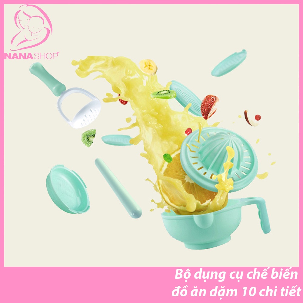 Bộ dụng cụ đa năng chế biến thức ăn dặm kiểu Nhật cho bé 10 chi tiết bằng nhựa