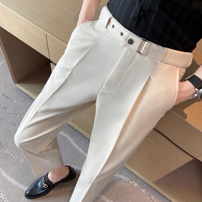 Quần Âu Nam Có Đai Dáng Rộng, Quần Vải Baggy Ống Rộng Hàn Quốc , Công Sở Cao Cấp , Chất Liệu Co Giãn Fom Dáng Xuông