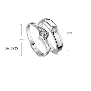 Nhẫn đôi Free size bạc 925 đính đá T184