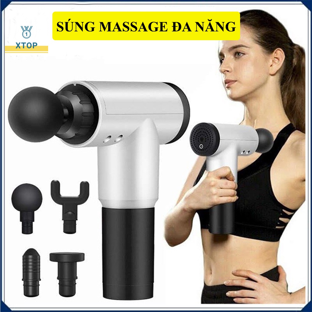 Súng massage cầm tay Xtop 6 cấp độ, Máy massage giảm nhức mỏi vai gáy lưng giãn cơ hiệu quả S01