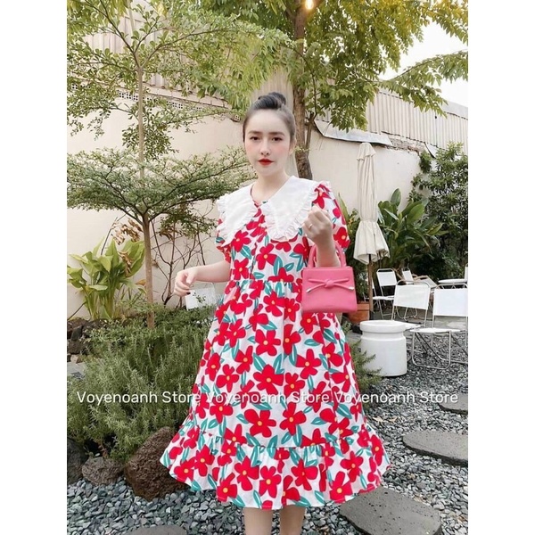 Đầm hoa nhí màu sắc rực rỡ, cổ cánh sen GB