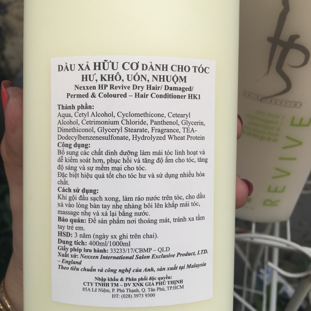 DẦU GỘI XẢ HỮU CƠ PHỤC HỒI TÓC HƯ TỔN KHÔ XƠ UỐN NHUỘM NEXXEN 1000ml