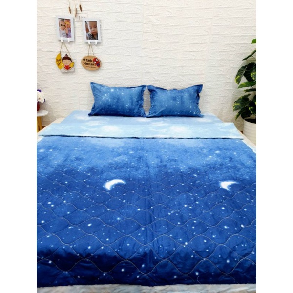 Bộ 5 ga gối và chăn phao poly cotton chần bông dày loại 1 mềm êm được chọn mẫu