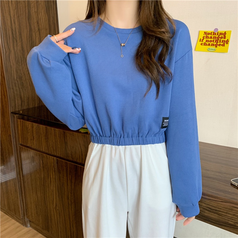 SUXI Áo Sweater Tay Dài Màu Sắc Đơn Giản Lưng Cao Dễ Phối Đồ Thời Trang Cho Nữ