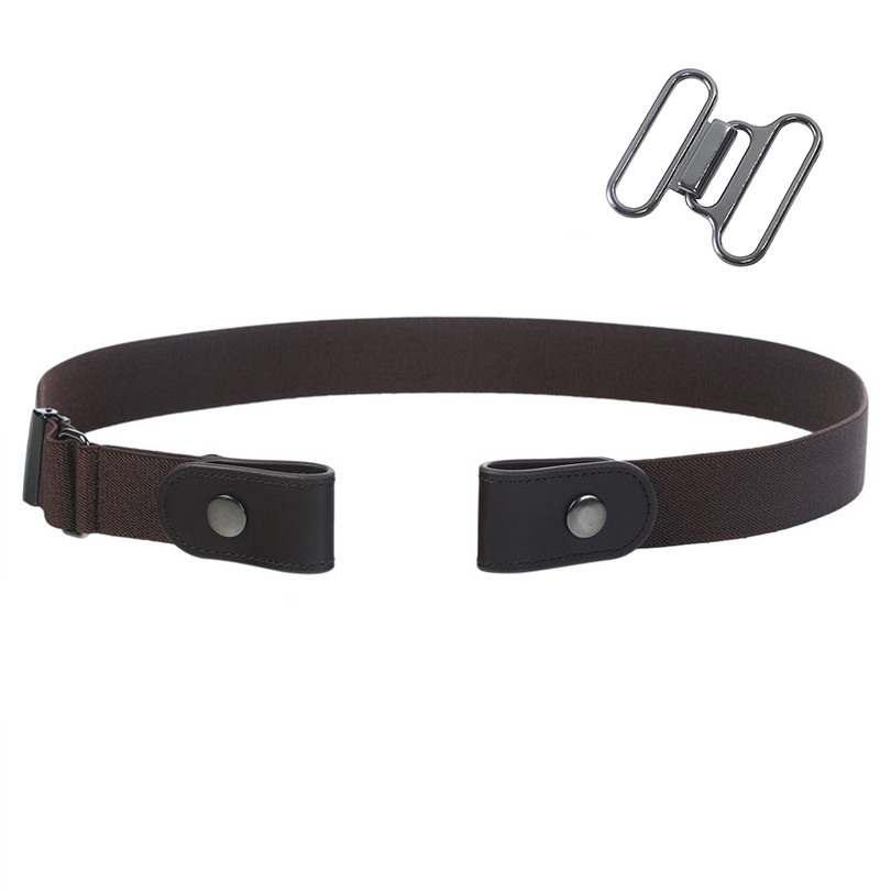 Leather Belt Slim Stretch Invisible Round Adjustment Buckle Belt