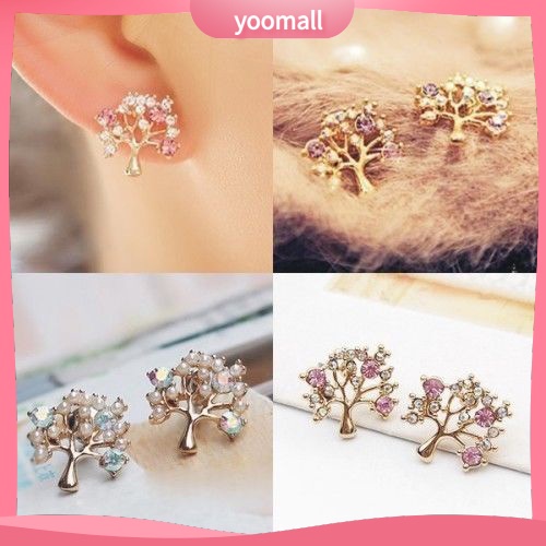 Khuyên tai hình cây đính đá và ngọc trai giả xinh xắn dành cho nữ