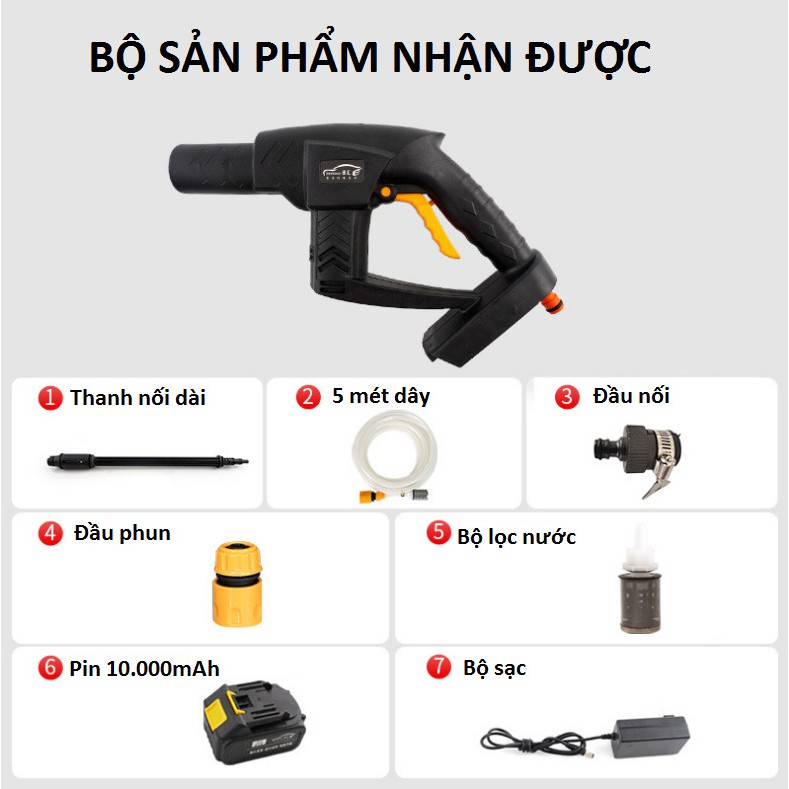 Máy xịt rửa xe không dây pin lithium 21V cực mạnh - Home and Garden