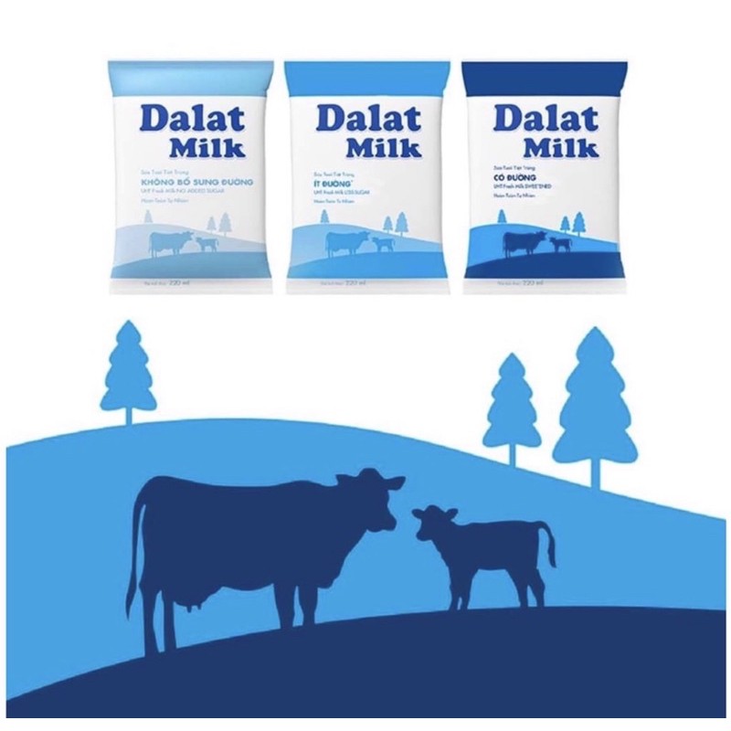 Thùng 48 Bịch Sữa Tươi Tiệt Trùng Ít đường Dalat milk 220ml