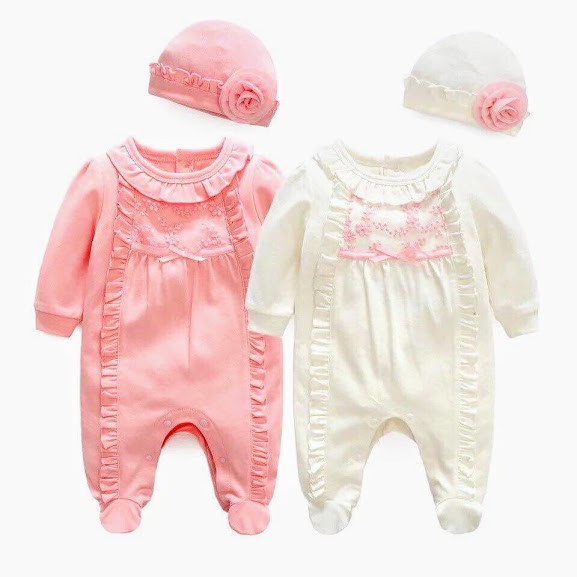 Sét Body Tiểu Thư Cổ Bèo Thêu Hoa (Kèm Mũ Hoa)/ Bodysuits bé gái