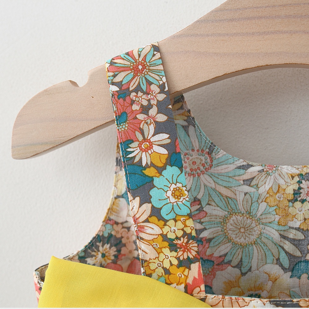 Đầm Công Chúa Hai Màu Bằng Vải Cotton In Hoa Thời Trang Mùa Hè Dành Cho Bé Gái