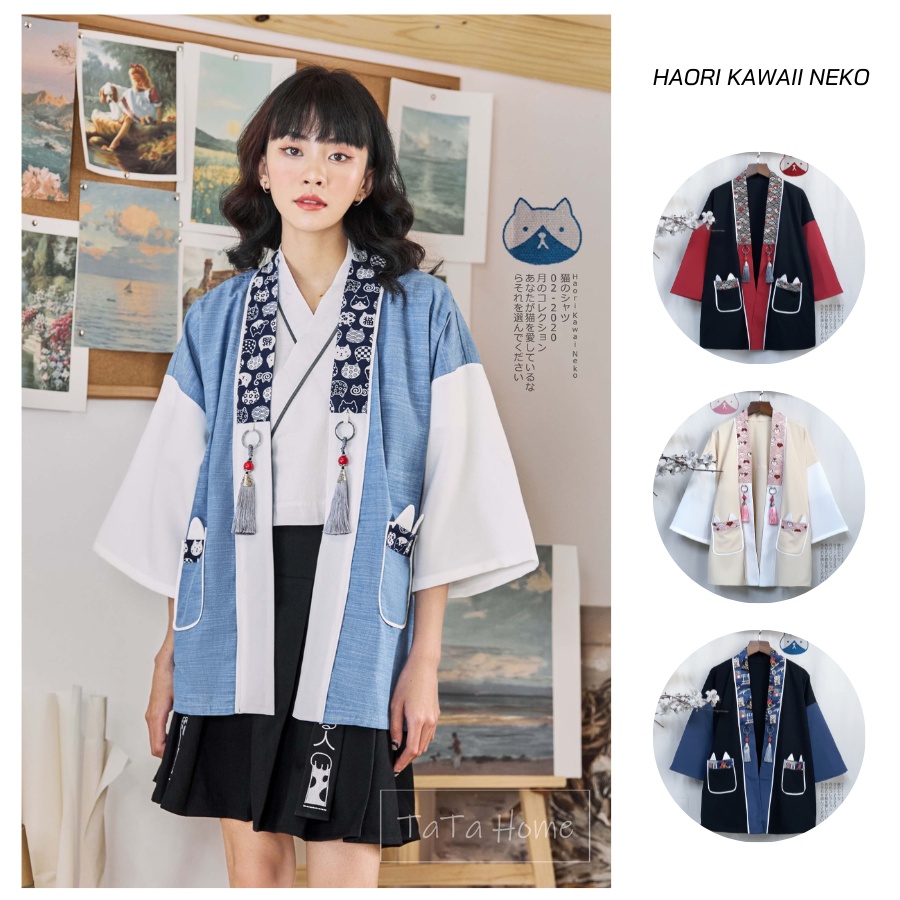 Haori Kawai' Neko TaTa Home_Áo khoác nữ phom rộng phong cách Nhật Bản