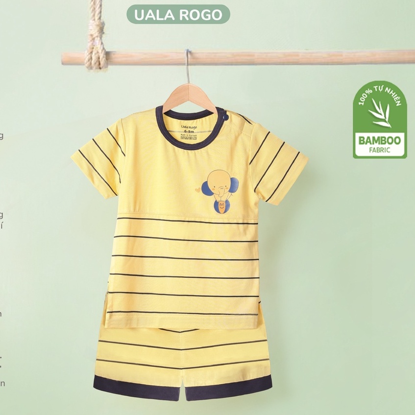 Quần áo bé trai Ualarogo 6 tháng - 4 tuổi vải sợi tre Bamboo thoáng mát thấm hút kẻ ngang cổ tròn cúc cổ 2055