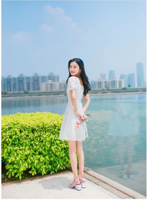 ( ảnh thật),ĐẦM TRẮNG NÚT BỌC THẮT NƠ TAY ĐIỆU ĐÀ NỮ TÍNH | BigBuy360 - bigbuy360.vn