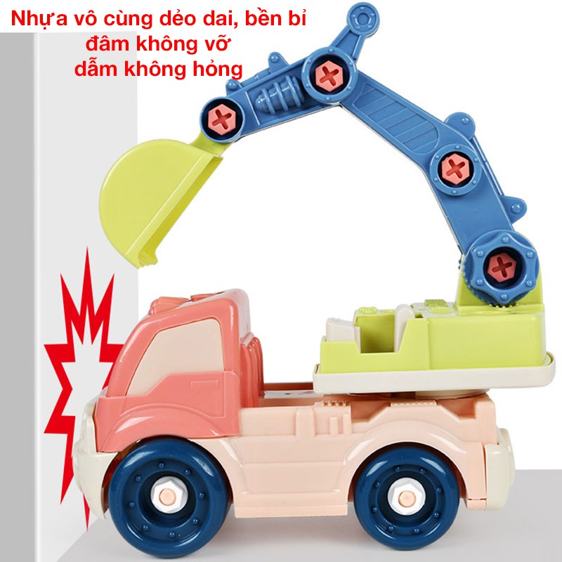 Đồ chơi lắp ráp mô hình xe xúc nhiều màu sắc kích thích giác quan của bé, kích thước rất lớn, nhựa an toàn (kèm vít)