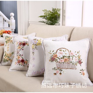 Vỏ gối tựa lưng sofa cao cấp thêu ruy băng