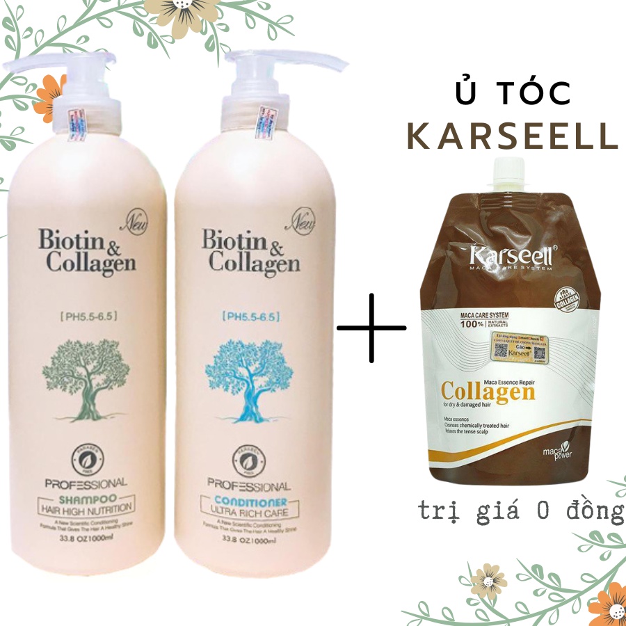 Biotin Collagen (Cặp Dầu Gội Xả) Chống Rụng Kích Thích Mọc Tóc Siêu Mềm Mượt Biotin & Collagen 1000ml