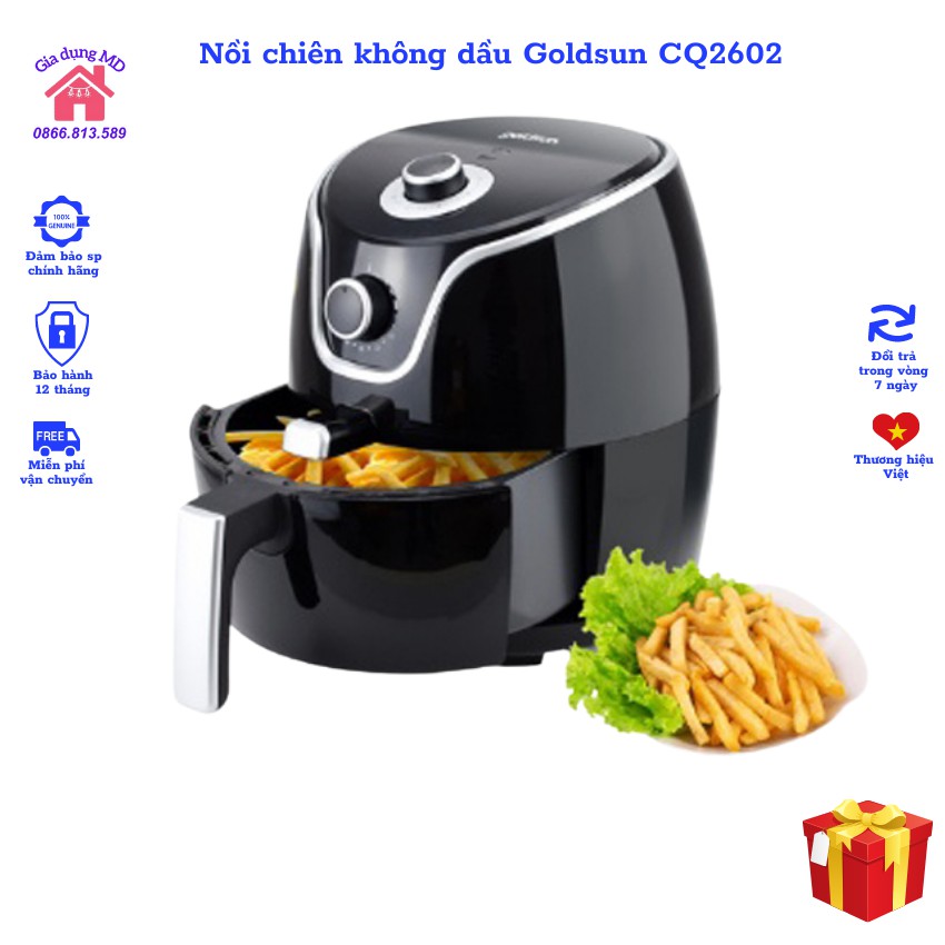 Nồi chiên không dầu điện tử Goldsun CQ2602 là loại nồi nướng không dầu dễ sử dụng và tiện lợi, bh 12 tháng