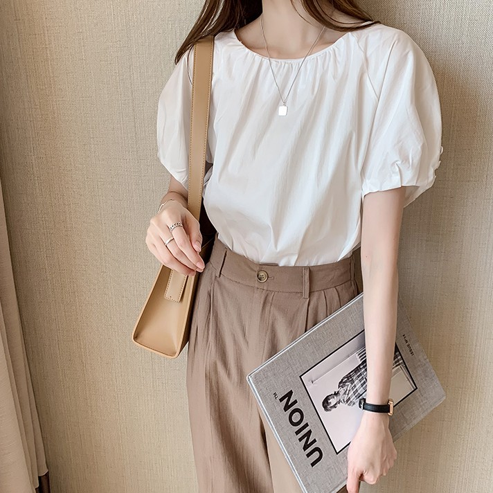 Áo Sơ Mi Trắng Tay Phồng Dáng Rộng Thời Trang Dành Cho Nữ