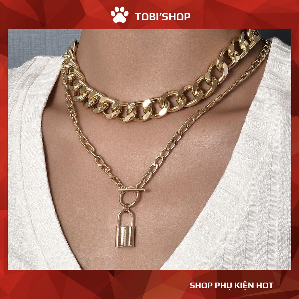 Dây chuyền Vòng cổ TOBI STORE xích bản to 02 tầng mặt khóa cổ điển TB111