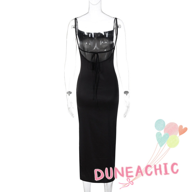 DUNEA Đầm Hai Dây Hở Lưng Xẻ Tà Gợi Cảm Cho Nữ