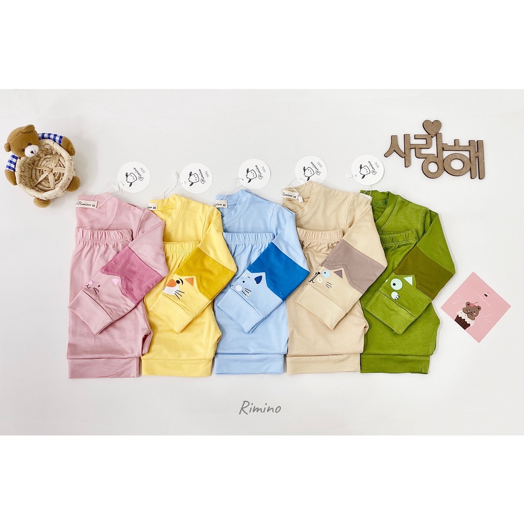 [SALE] Bộ Thun Lạnh Dài Tay Cho Bé Trai, Bé Gái KIMCHIBABY Phối Tay Tai Thú, Bộ Quần Áo Cho Bé Mặc Nhà KWTD2210