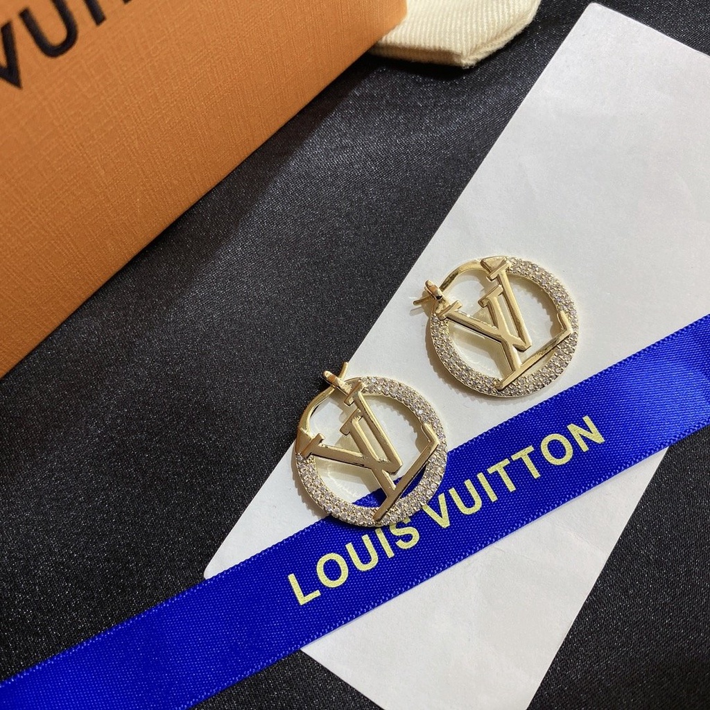 LOUIS VUITTON Khuyên Tai Tròn Bằng Thép Titan In Logo LV Thời Trang