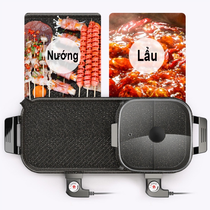 Nồi Lẩu Nướng Đa Năng 2 In 1 - Bếp Nướng Điện Cao Cấp Bề Mặt Phủ Men Chống Dính - Loại lớn nhất