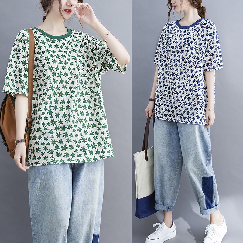 Áo Thun Tay Ngắn Dáng Rộng In Hoa Thời Trang Mùa Hè Hàng Mới Dành Cho Bạn Nữ 7036 5XL