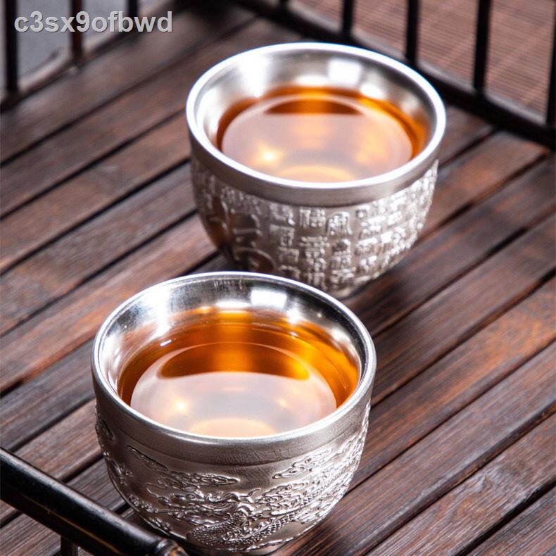 ☇ Chén trà bạc mạ vàng thủ công chính hãng 999 sterling tách cốc chủ đơn gốm sứ dát quà tặng cao cấp