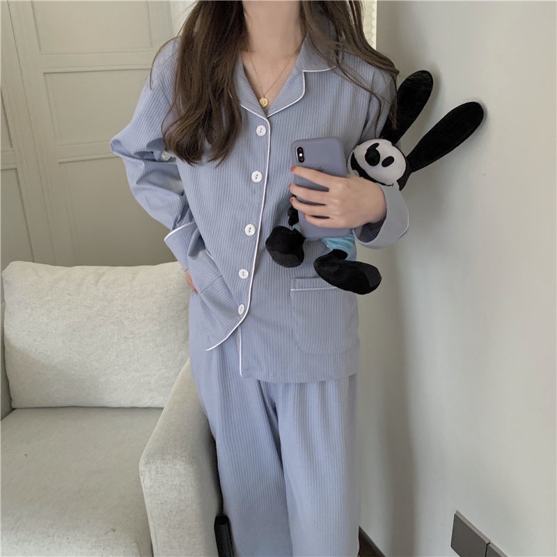 Bộ Đồ Ngủ Dáng Rộng Tay Dài Phong Cách Hàn Quốc Thời Trang Thu Đông Mới Cho Nữ | BigBuy360 - bigbuy360.vn