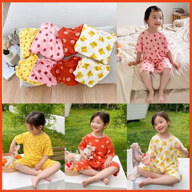 Đồ bộ cộc tay bé gái/ Bộ ngủ cho bé gái chất cotton - Hàng Trung Quốc Hãng Ambb Kids 1-8 tuổi (có clip, ảnh thật)