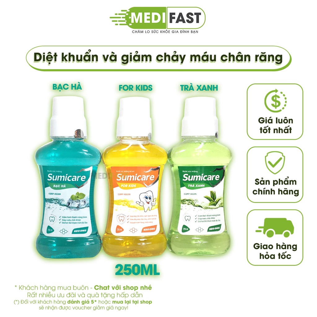 Nước súc miệng Sumicare - hết hôi miệng - Chai 250ml, cho cả người lớn và trẻ em