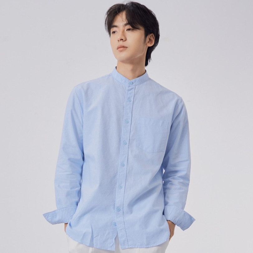 Áo sơ mi dài tay fit cổ tàu họa tiết sọc LOOK IDLE STRIPED SHIRT