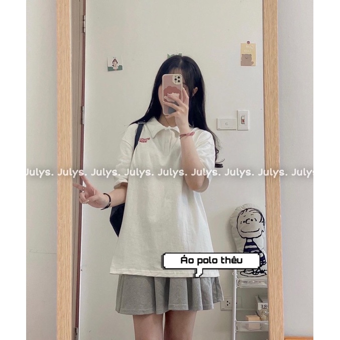 Áo polo thêu chữ cotto khô phong cách unisex Aimee closet