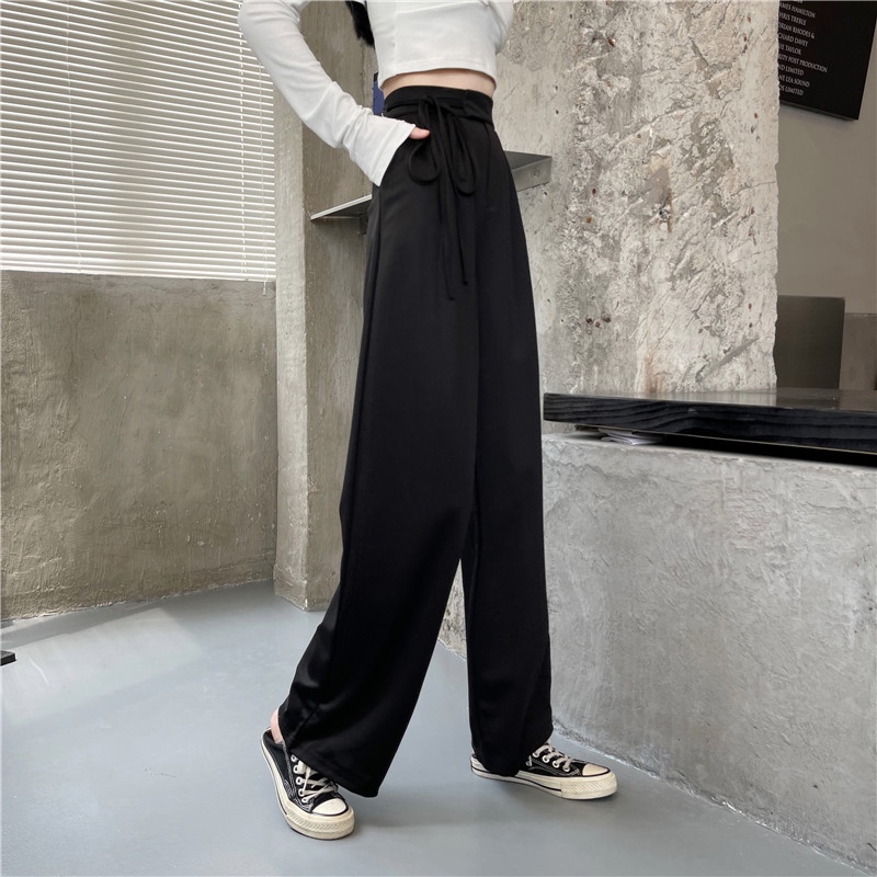 Quần Dài Ống Rộng Lưng Cao Thời Trang Mùa Hè Phong Cách Hàn Quốc Cho Nữ