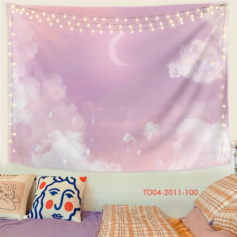 Tranh vải treo tường decor Tín Phát, vải treo tường phông nền mặt trăng, thiên hà cho không gian chill