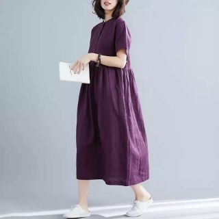 ĐẦM TÍM CỔ TRỤ TAY NGẮN