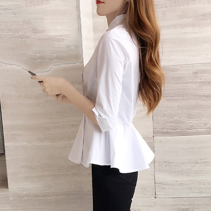 Áo sơ mi cổ lọ tay lỡ phong cách Hàn Quốc sang trọng