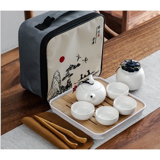 bộ ấm trà du lịch tiện lợi kèm hộp , bàn trà, khăn và kẹp trà (hàng có sẵn)