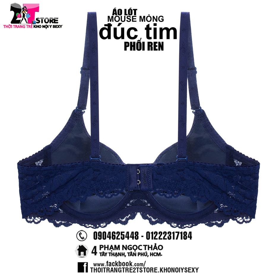 Áo Nâng Ngực Mouse Mỏng Đúc Tim Phối Ren (Xanh Dương)
