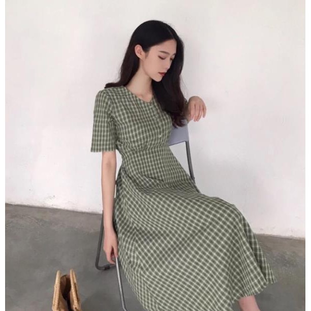 [ ORDER ] Đầm caro ulzzang dáng suông / đầm vintage dài có size lớn bigsize 😘