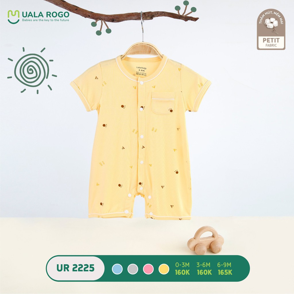 Bodysuit cho bé sơ sinh Uala rogo 0-12 tháng cộc tay vải Petit co giãn gọn gàng cúc giữa dễ thay bỉm UR 2225