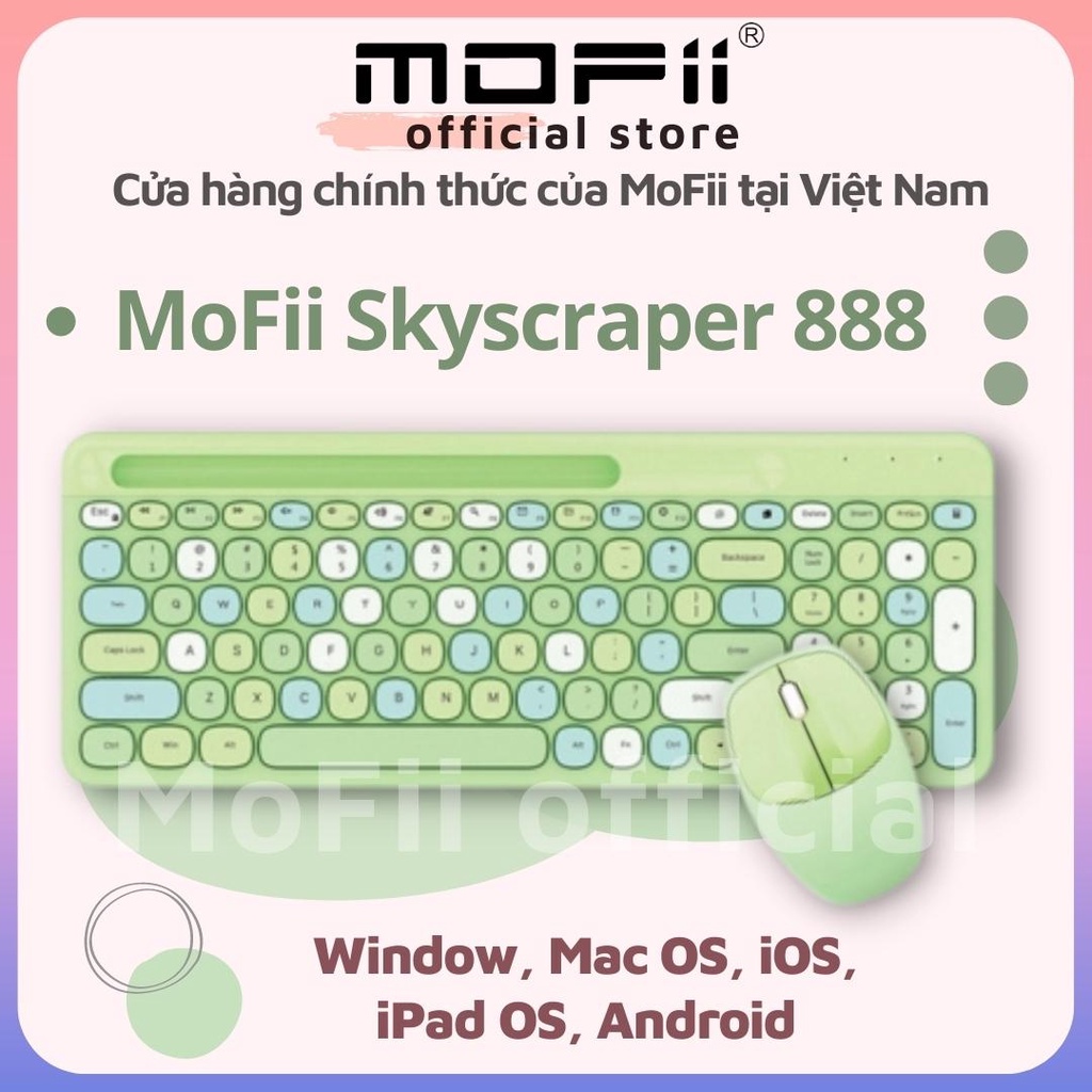 COMBO BÀN PHÍM VÀ CHUỘT KHÔNG DÂY GIẢ CƠ MOFII SKYSCRAPER 888 - DÙNG CHO MÁY TÍNH BÀN, LAPTOP, TIVI, ĐIỆN THOẠI,...