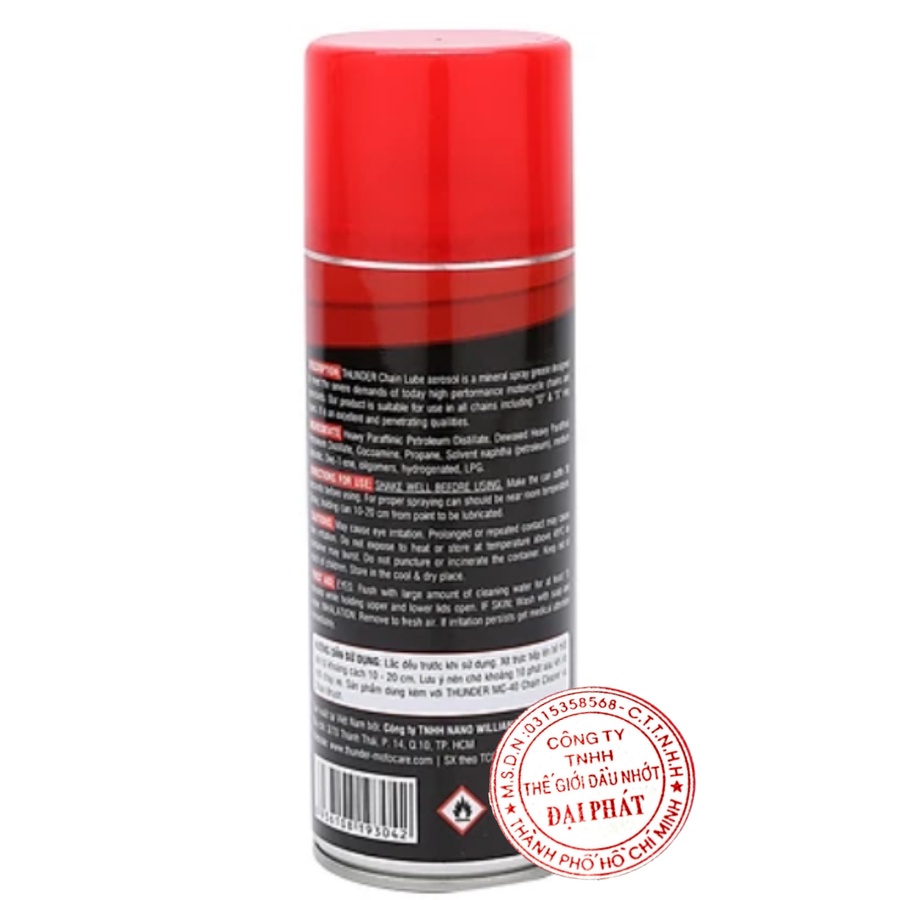 [Freeship toàn quốc]Chai dưỡng sên thunder chainlub , bôi trơn sên xích xe máy thunder 400ml