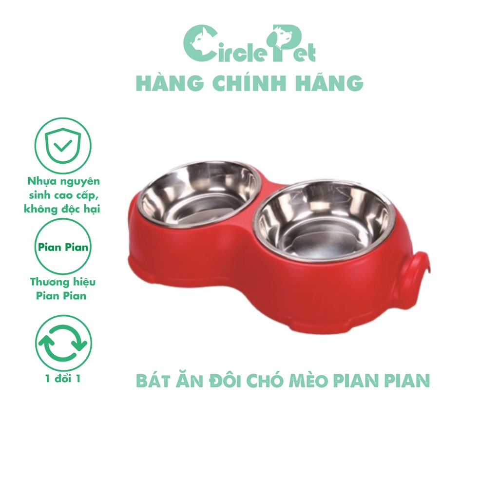 Bát Ăn Đôi Chó Mèo Pian Pian Chất Liệu Nhựa Không Độc Hại 3 Màu Kích Thước 28x15x4cm Kích Thích Sử Thèm Ăn - Circle Pet