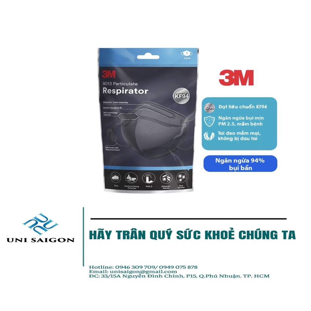 Khẩu trang 3M Đen 9013 KF94 - đạt chuẩn KF94, Ngăn ngừa bụi mịn PM2.5